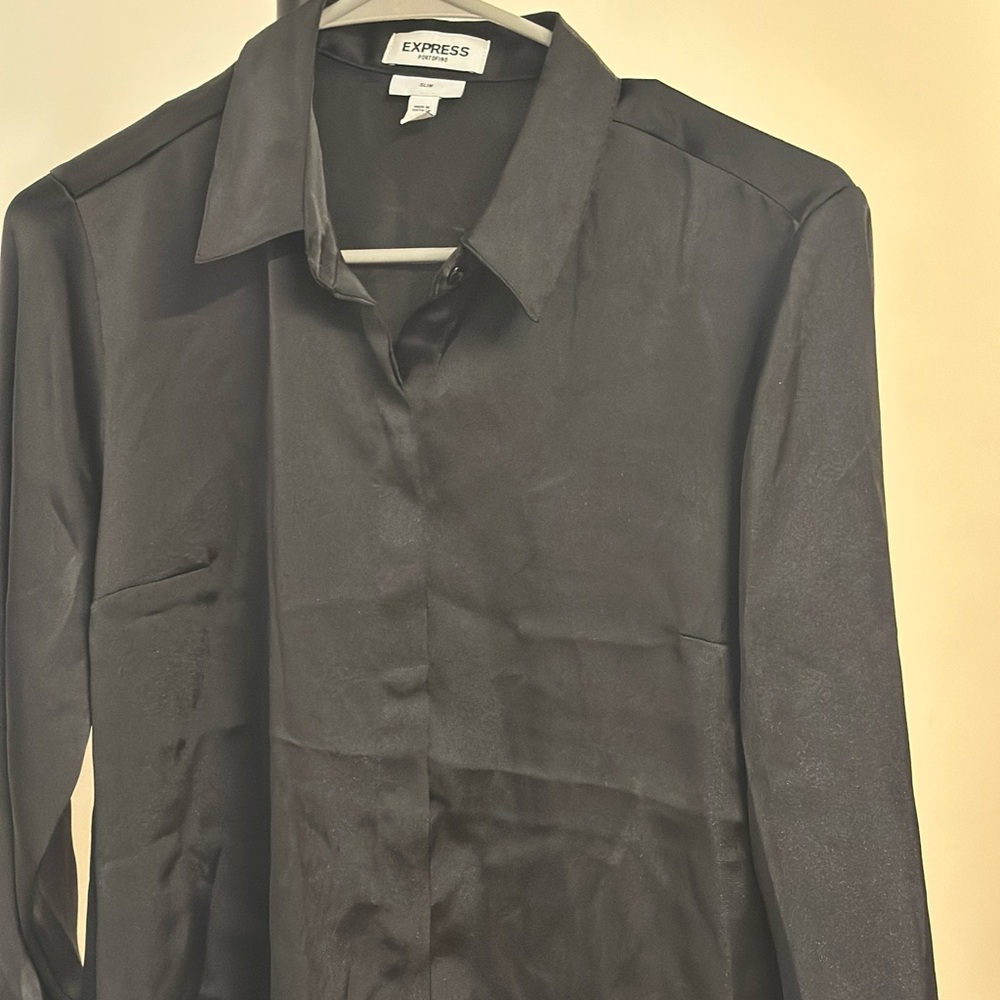 Express Black Button Down Shirt Smooth Formal Top
